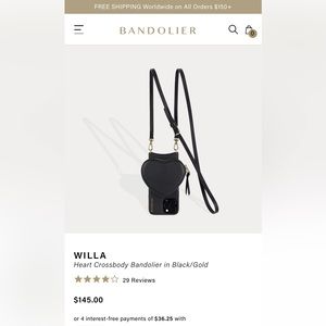 Bandolier iPhone 13 Pro Case WILLA
Heart Crossbody Bandolier in Black/Gold